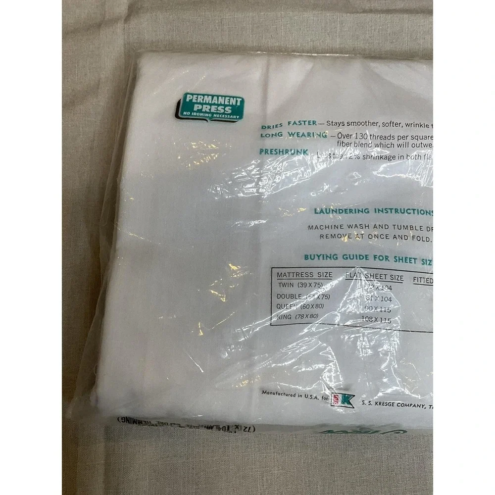 New Vintage Kmart Twin Flat Sheet White No‎ Iron Retro Mod USA Permanent Press
